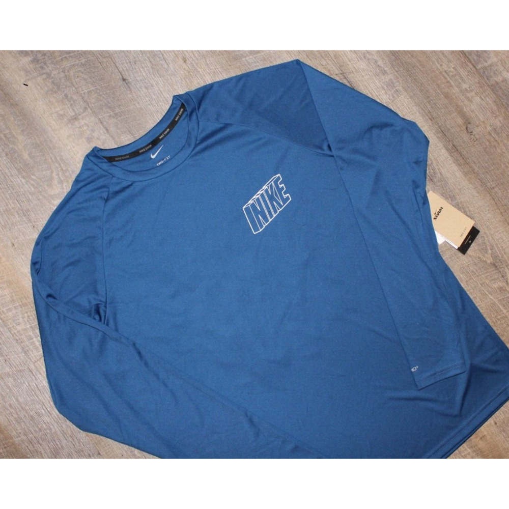 NWT NIKE MEN'S HYDROGUARD Graphic Swim Long Sleeve T-Shirt 40+ SPF Blue L